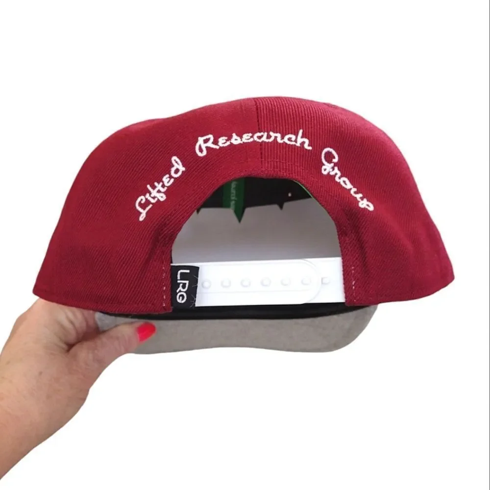 LRG Lifted Research Group Maroon Grey Wool Blend Snapback Hat NWOT